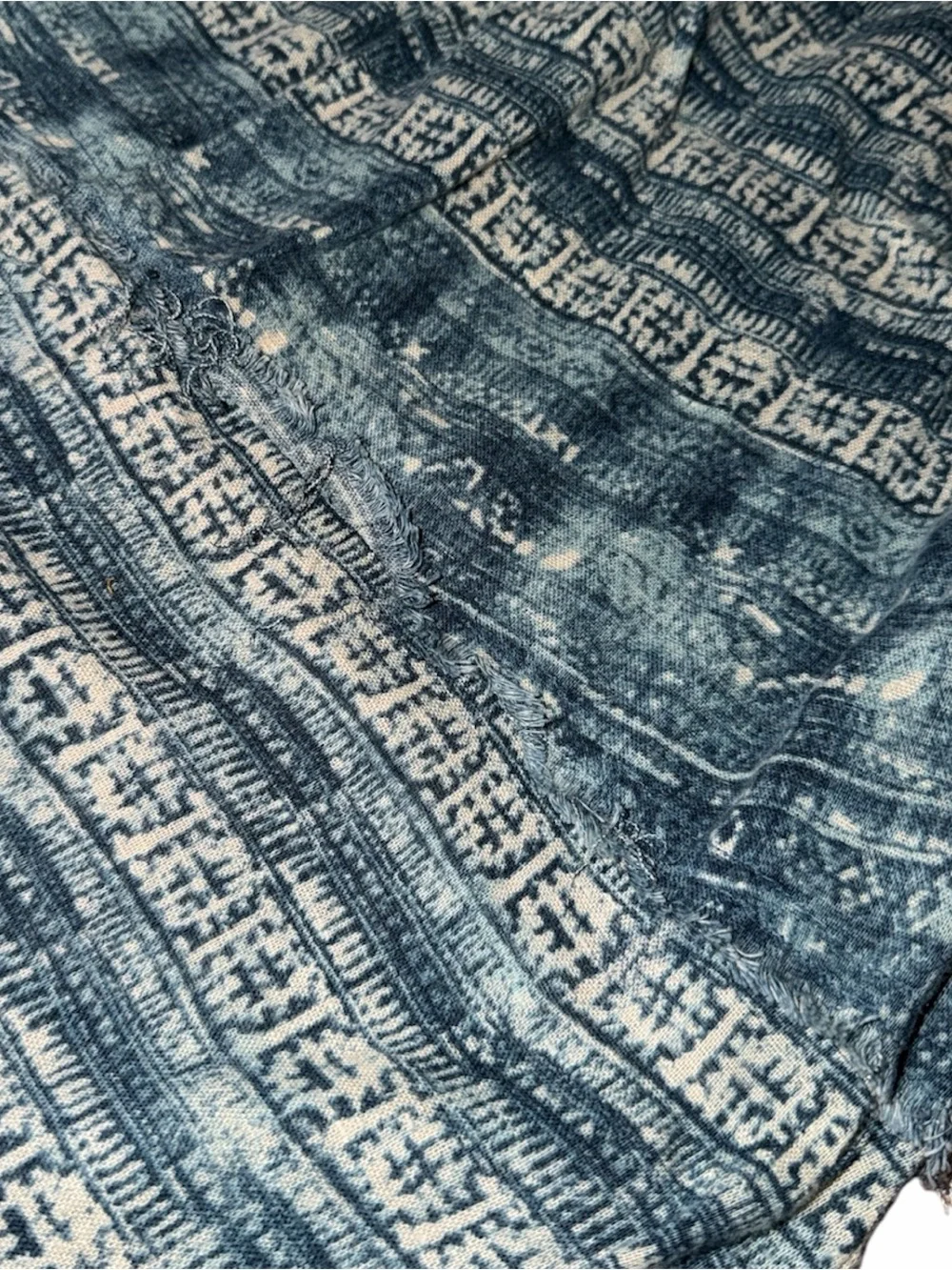 FREE PEOPLE Blue & White Boho Patterned Distressed Dress